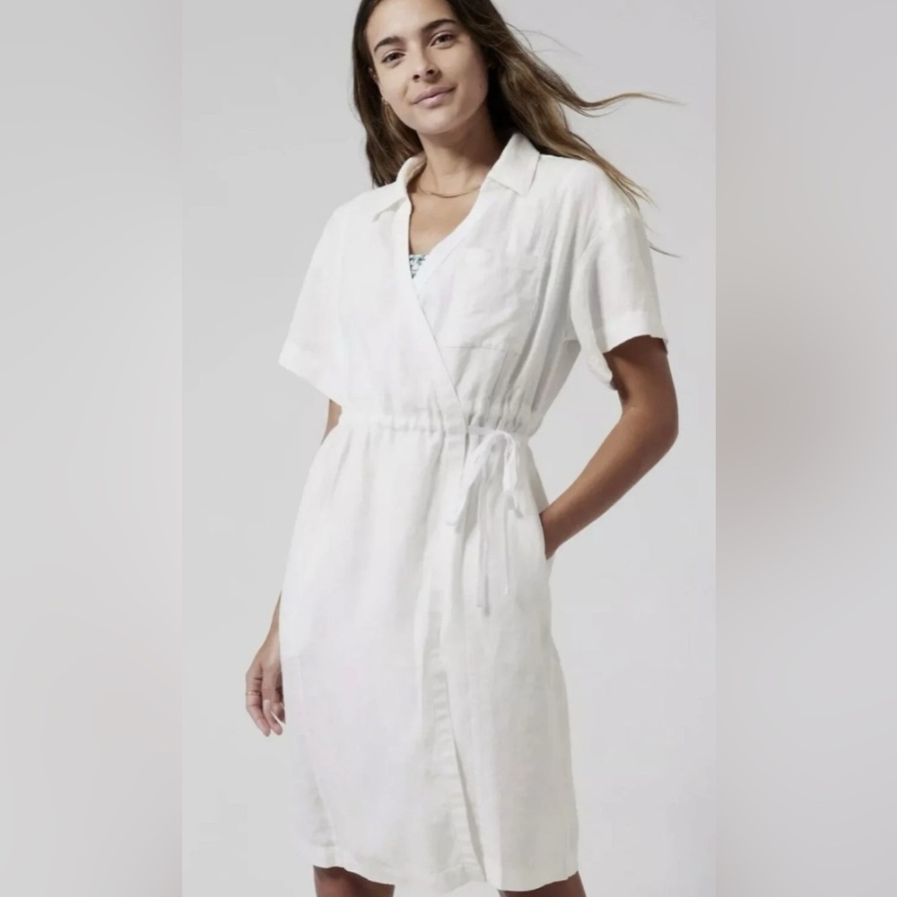 NWT Athleta White Linen Playa Wrap Dress‎ Size 6